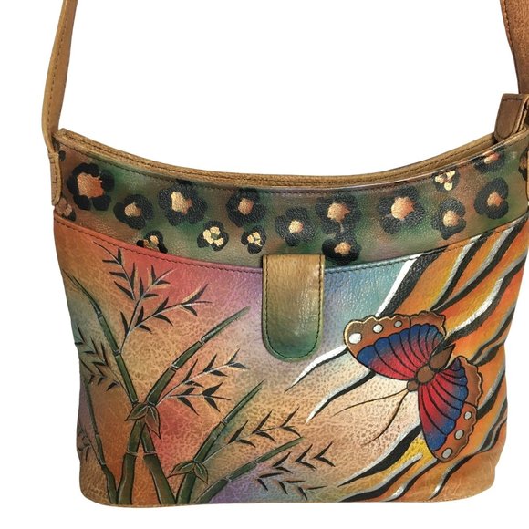 Anuschka NEVER USED "AS IS" Handpaint Leather Shoulder Bag Butterfly - Picture 1 of 13